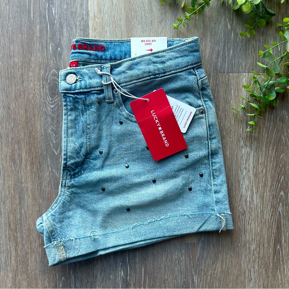 Lucky Brand Women's Light Blue Studded Jean Shorts Mid Rise - Picture 8 of 8